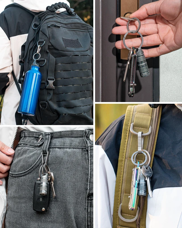 Alt view image 6 of 6 - Titanium Keychain Rings,Carabiner Dog Tag Key Chain Rings Grey K22*2 | Split Side Pushing Key ring Heavy Duty Small Keyring