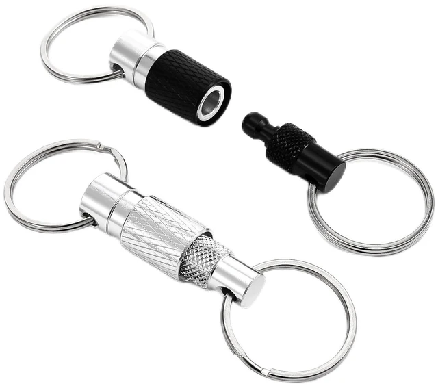 Main image of 2 PCS Quick Release Keychain, Heavy Duty Detachable Key Ring Quick Release, Quick Disconnect Keychain with 2 Split Rings for Car Keys Purse Bag Accessories(Black, Silver)