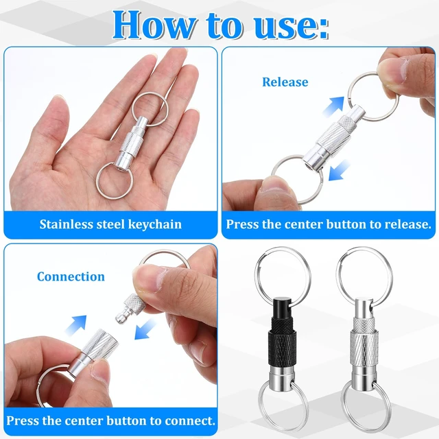 Alt view image 4 of 7 - 2 PCS Quick Release Keychain, Heavy Duty Detachable Key Ring Quick Release, Quick Disconnect Keychain with 2 Split Rings for Car Keys Purse Bag Accessories(Black, Silver)