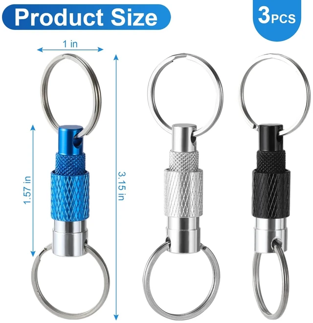 Alt view image 2 of 7 - Quick Release Keychain, 3-Pack, Detachable, Split Rings | Minimalist Pull-Apart Key Ring for Car Keys, Purse & Bag (3 Colors)