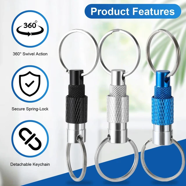 Alt view image 3 of 7 - Quick Release Keychain, 3-Pack, Detachable, Split Rings | Minimalist Pull-Apart Key Ring for Car Keys, Purse & Bag (3 Colors)