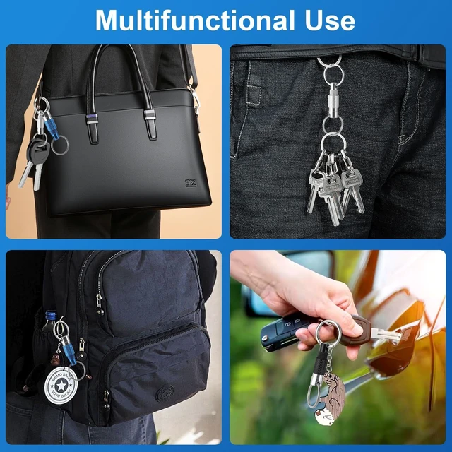Alt view image 7 of 7 - Quick Release Keychain, 3-Pack, Detachable, Split Rings | Minimalist Pull-Apart Key Ring for Car Keys, Purse & Bag (3 Colors)