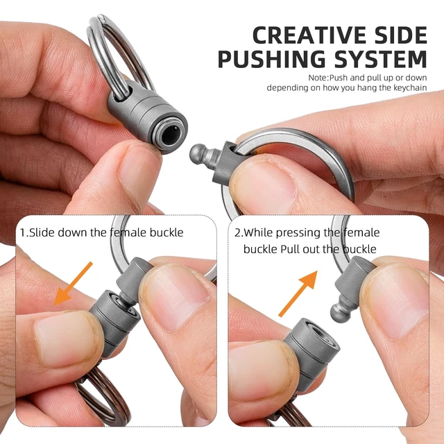 Alt view image 3 of 6 - Titanium Quick Release Keychain, Pull Apart Detachable Key Chain | Rustproof, 20lbs Load, Anti-Drop Lock, 360° Swivel, for Valet Car Home Key Storage