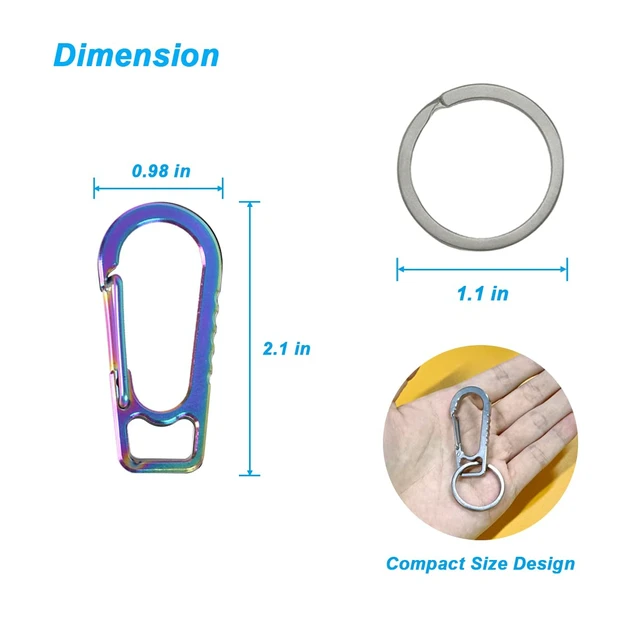 Alt view image 3 of 7 - Titanium Heavy Duty Keychain Carabiner, EDC Key Clip Anti-Lost | Quick Released Backpack Hook, Car Keychain Clip, Belt Loop Clip, Outdoor Camping Keyring- 2 Pack