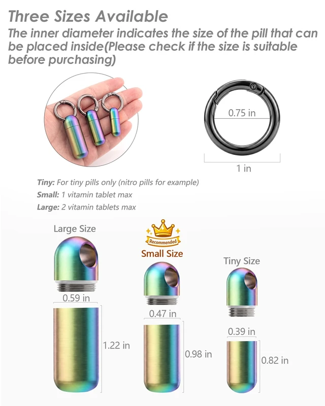 Alt view image 3 of 7 - Titanium Keychain Pill Holder, Waterproof Small Single Pill Case for Nitro | Quick Release Carabiner, Medical Emergency for Aspirin, EDC Travel, Travel Mini Pill Box for Purse, Gift for Men & Women