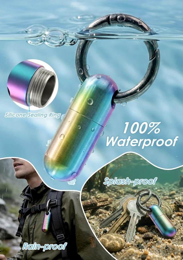 Alt view image 4 of 7 - Titanium Keychain Pill Holder, Waterproof Small Single Pill Case for Nitro | Quick Release Carabiner, Medical Emergency for Aspirin, EDC Travel, Travel Mini Pill Box for Purse, Gift for Men & Women