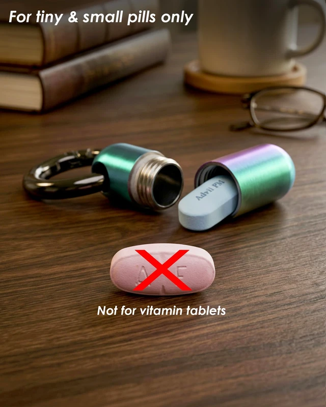 Alt view image 6 of 7 - Titanium Keychain Pill Holder, Waterproof Small Single Pill Case for Nitro | Quick Release Carabiner, Medical Emergency for Aspirin, EDC Travel, Travel Mini Pill Box for Purse, Gift for Men & Women