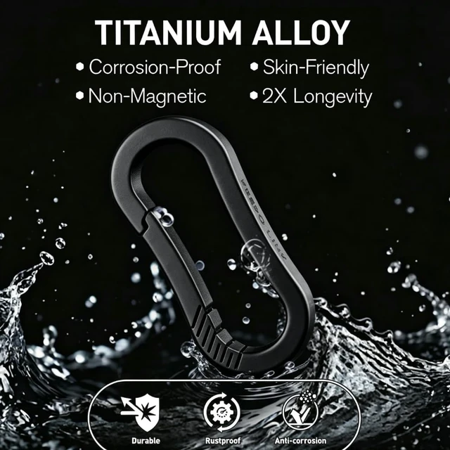 Alt view image 5 of 7 - Mini Titanium Carabiner Clip Snap Hook, 2 pcs, OLL03 | Black, Small Keychain Holder, Quick Release, Link Connector, for Bird Feeders, Dog Tag, Wind Chime, EDC Tool, Flashlight