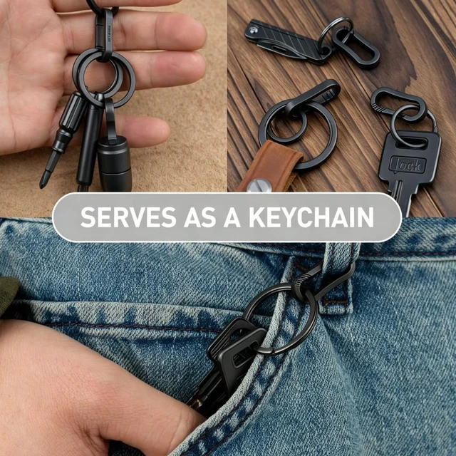 Alt view image 6 of 7 - Mini Titanium Carabiner Clip Snap Hook, 2 pcs, OLL03 | Black, Small Keychain Holder, Quick Release, Link Connector, for Bird Feeders, Dog Tag, Wind Chime, EDC Tool, Flashlight