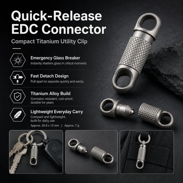 Alt view image 7 of 7 - Titanium Quick Release Keychain,360° Swivel Clip Titanium Ring Daily Carry | Titanium Quick Release Keychain, 360° Swivel EDC Clip with Premium Titanium Ring for Daily Carry