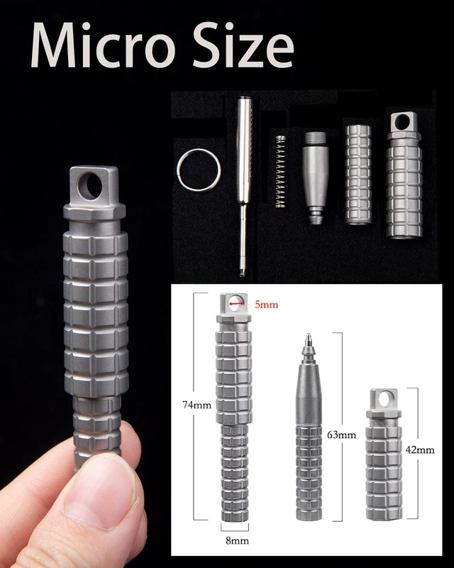 Alt view image 2 of 6 - ATP29 Compact TC4 Titanium Tactical Pen with Grenade Grip Construction for Keychain EDC, Universal Detachable Quick Release, 2.9 inches