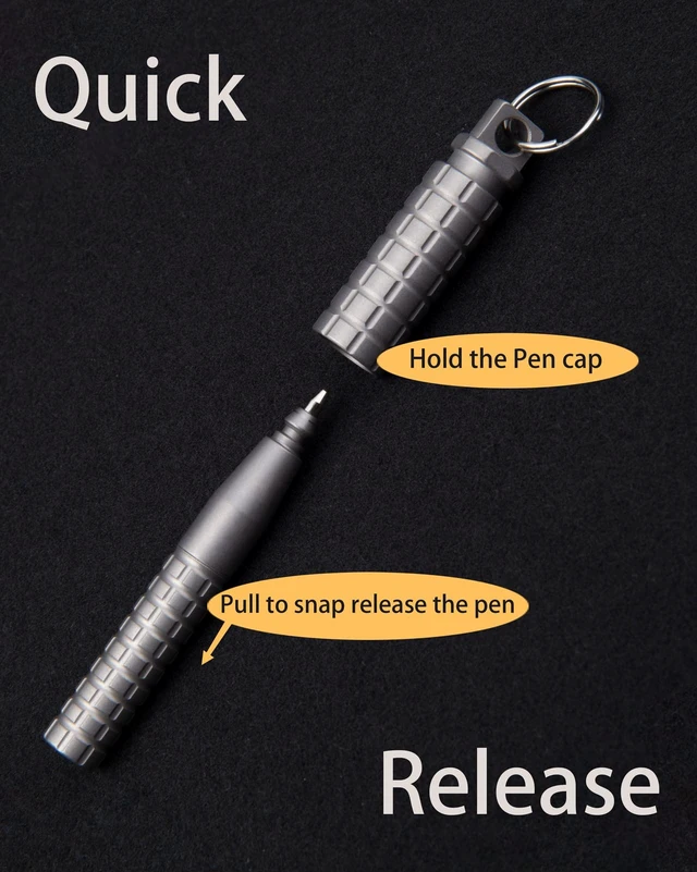 Alt view image 4 of 6 - ATP29 Compact TC4 Titanium Tactical Pen with Grenade Grip Construction for Keychain EDC, Universal Detachable Quick Release, 2.9 inches