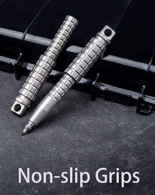 Alt view image 6 of 6 - ATP29 Compact TC4 Titanium Tactical Pen with Grenade Grip Construction for Keychain EDC, Universal Detachable Quick Release, 2.9 inches