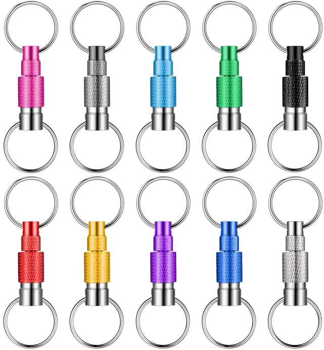 Main image of 10 Packs Detachable Keychain Quick Release Pull Apart Key Ring with 2 Split Rings for Bag Purse Belt (Multicolor)