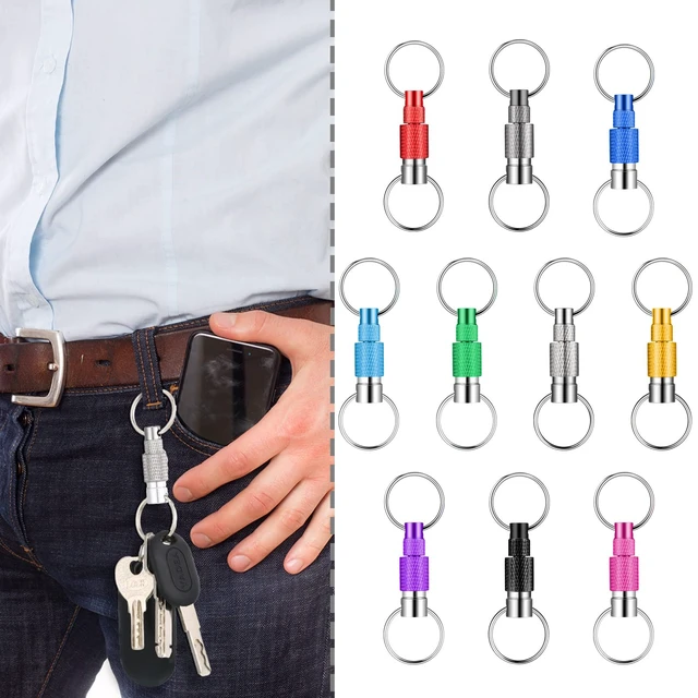 Alt view image 6 of 7 - 10 Packs Detachable Keychain Quick Release Pull Apart Key Ring with 2 Split Rings for Bag Purse Belt (Multicolor)