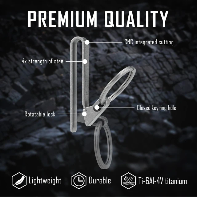 Alt view image 7 of 7 - KM23 Titanium EDC Belt Keychain, Quick Release Key Ring Clip with Locking Design for Belt, Pocket, Purse & Backpack (Stonewashed)