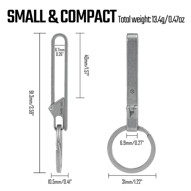 Alt view image 6 of 7 - KM23 Titanium EDC Belt Keychain, Quick Release Key Ring Clip with Locking Design for Belt, Pocket, Purse & Backpack (Stonewashed)