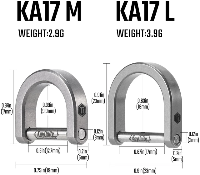 Alt view image 2 of 7 - KA17M Titanium D Ring Key Shackle, U-Shaped Horseshoe Clasp, Gray | Resists rust and corrosion, for car key fobs, DIY leather key organizers, and keychains
