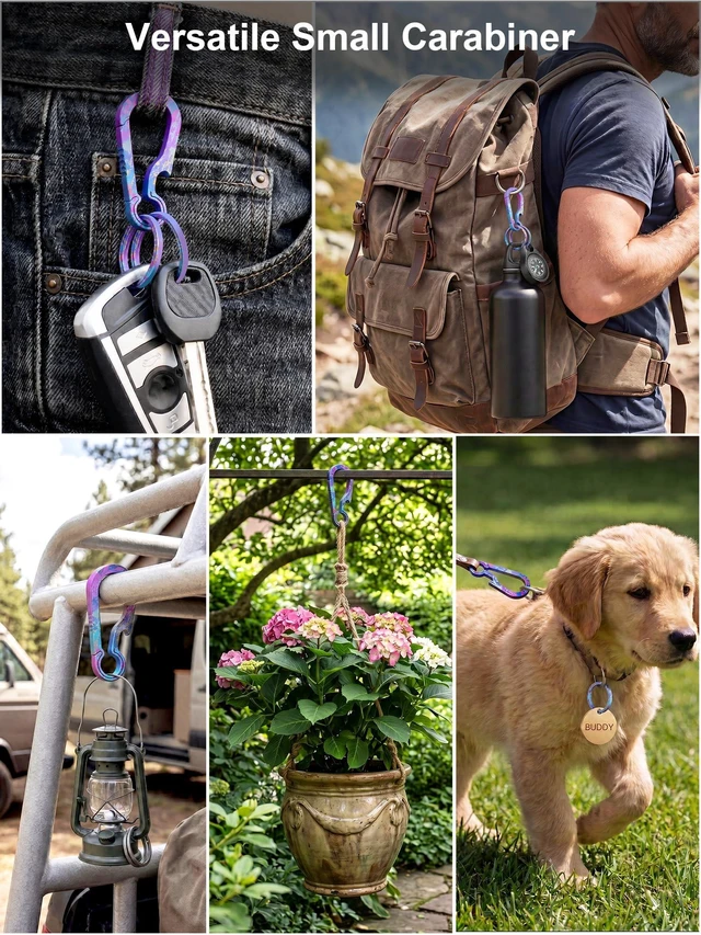 Alt view image 7 of 7 - Titanium Carabiner Keychain Clip Key Rings, Purple Blue, 2/2.6 Inch | Small Carabiner Clips, Bottle Opener Keychain, Heavy Duty Key Holder, Ultra Lightweight, Quick Release Key Chain Gift for Men