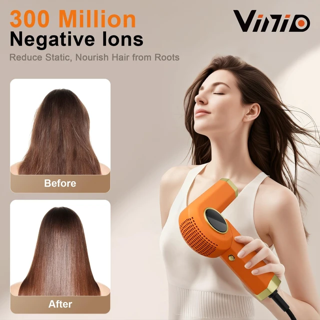 Alt view image 3 of 7 - High Speed Hair Dryer with Detachable Comb, 110,000 RPM Folding Fast-Dry with 300M Negative Ions, LED Display, 4 Heat & Speed, Portable & Hair Nourishing, Ionic Hair Dryer for Women Men