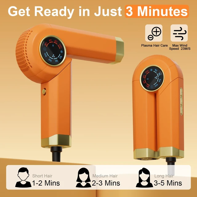 Alt view image 7 of 7 - High Speed Hair Dryer with Detachable Comb, 110,000 RPM Folding Fast-Dry with 300M Negative Ions, LED Display, 4 Heat & Speed, Portable & Hair Nourishing, Ionic Hair Dryer for Women Men