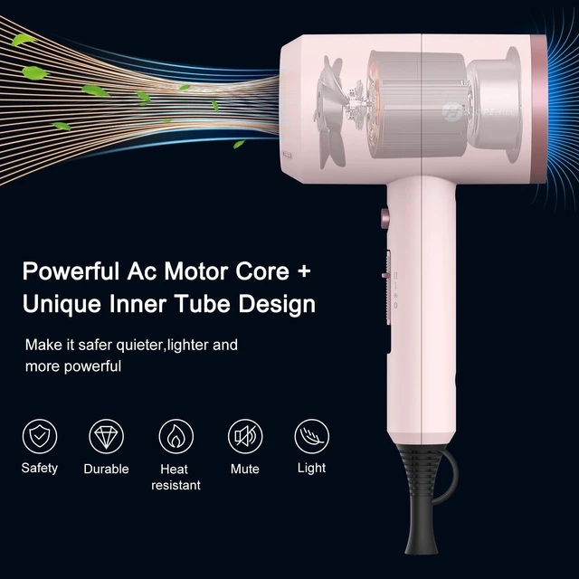Alt view image 2 of 7 - Professional Ionic Hair Dryer, Powerful 1800W Fast Drying Low Noise Blow Dryer with 2 Concentrator Nozzle 1 Diffuser Attachments for Home Salon Travel (Pottery Pink and Rose Gold)