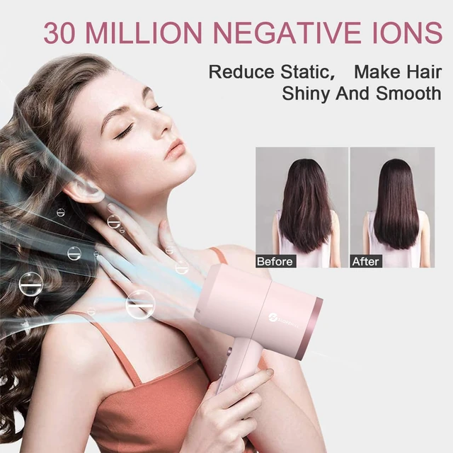 Alt view image 5 of 7 - Professional Ionic Hair Dryer, Powerful 1800W Fast Drying Low Noise Blow Dryer with 2 Concentrator Nozzle 1 Diffuser Attachments for Home Salon Travel (Pottery Pink and Rose Gold)