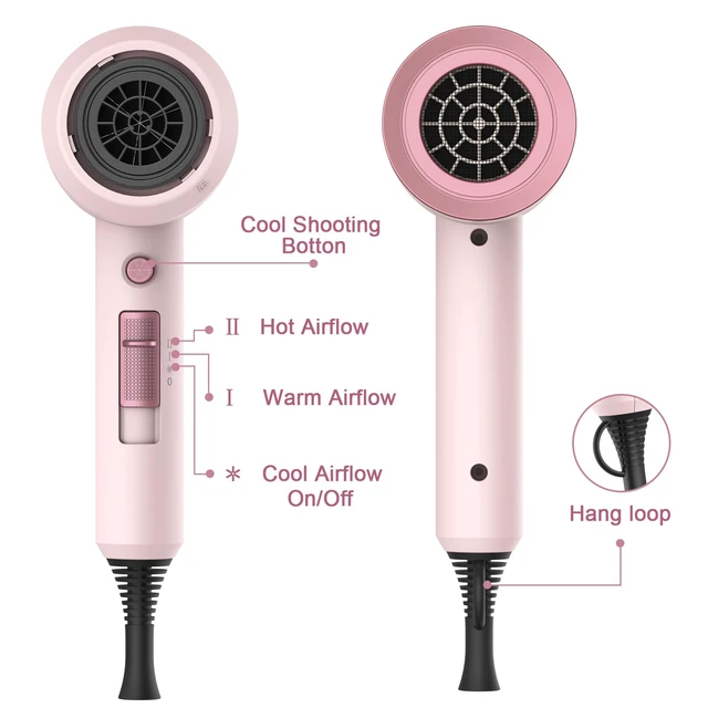 Alt view image 6 of 7 - Professional Ionic Hair Dryer, Powerful 1800W Fast Drying Low Noise Blow Dryer with 2 Concentrator Nozzle 1 Diffuser Attachments for Home Salon Travel (Pottery Pink and Rose Gold)