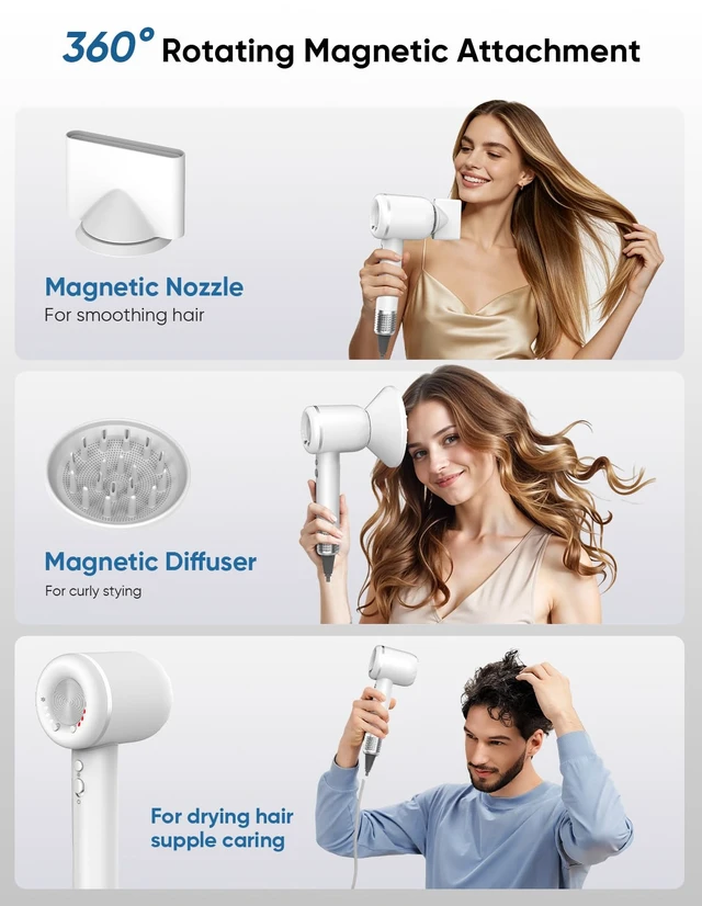 Alt view image 7 of 7 - Hair Dryer with Carry Case,160,000 RPM High Speed Ionic Blow Dryer | 3 Min Fast Drying Professional Hairdryer,200M Negative Ions,Low Noise Hair Blow Dryer with Diffuser Nozzle for Home Travel