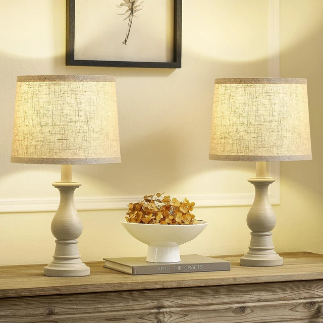 Main image of Table Lamps Set of 2, 18.5" Vintage Bedside Lamps for Bedroom Living Room | Farmhouse Nightstand Lamps with Linen Shades, 3 Color Temperature Switchable, Includes 2 LED Bulbs, Antique White Base