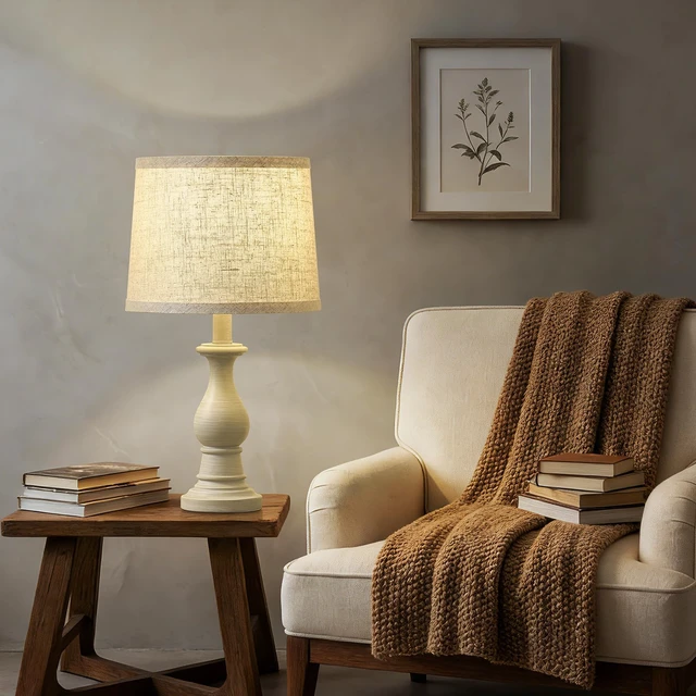 Alt view image 6 of 7 - Table Lamps Set of 2, 18.5" Vintage Bedside Lamps for Bedroom Living Room | Farmhouse Nightstand Lamps with Linen Shades, 3 Color Temperature Switchable, Includes 2 LED Bulbs, Antique White Base