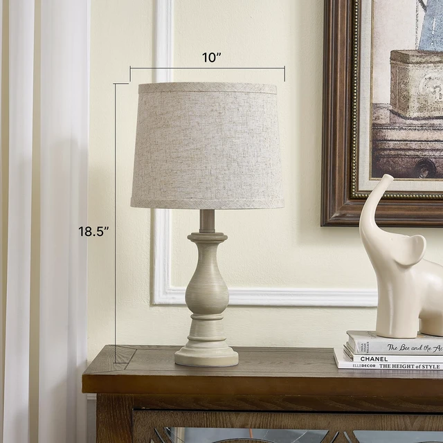 Alt view image 7 of 7 - Table Lamps Set of 2, 18.5" Vintage Bedside Lamps for Bedroom Living Room | Farmhouse Nightstand Lamps with Linen Shades, 3 Color Temperature Switchable, Includes 2 LED Bulbs, Antique White Base