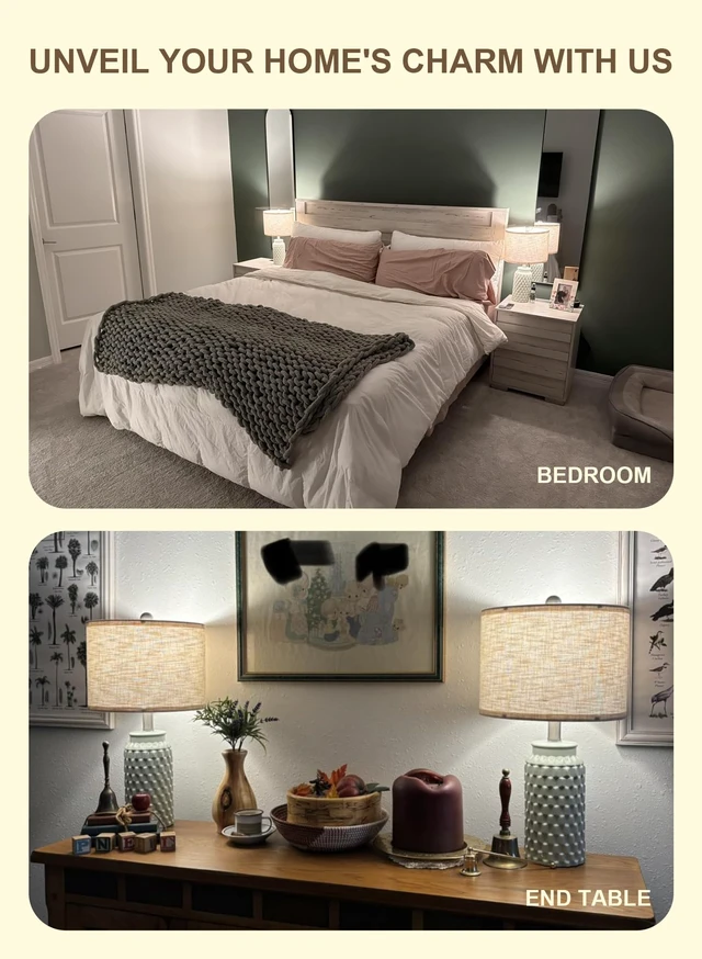 Alt view image 5 of 7 - 20.5" Small Bedside Lamps Set of 2, Green Ceramic Nightstand Lamp | Modern Lamps for Bedroom, 3D Honeycomb End Table Lamp, Farmhouse Boho Lamps for Living Room, Stylish Home Decor, 5FT Cord