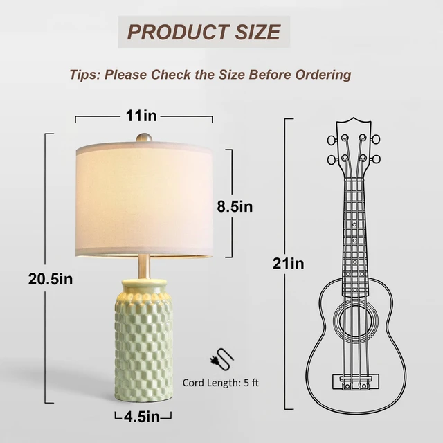 Alt view image 6 of 7 - 20.5" Small Bedside Lamps Set of 2, Green Ceramic Nightstand Lamp | Modern Lamps for Bedroom, 3D Honeycomb End Table Lamp, Farmhouse Boho Lamps for Living Room, Stylish Home Decor, 5FT Cord