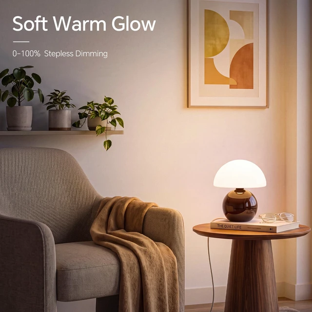 Alt view image 4 of 7 - Mushroom Lamp Table Lamp for Bedroom-Small Desk Table Lamps,Coffee | 8.7" Mid Century Modern Table Lamps for Living Room Bedroom Decor,Cute Ceramic Lamps for Mushroom Home Room Decor,Glass Shade