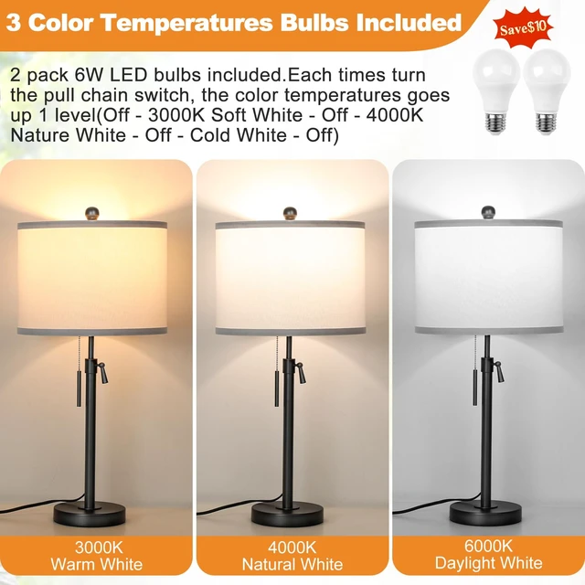 Alt view image 3 of 6 - Table Lamps Set of 2, 22" to 30" Adjustable Nightstand Lamps for Bedroom, Dimmable End Table Lamps for Living Room Console Entry Farmhouse Home Decor, New House Warming Gifts