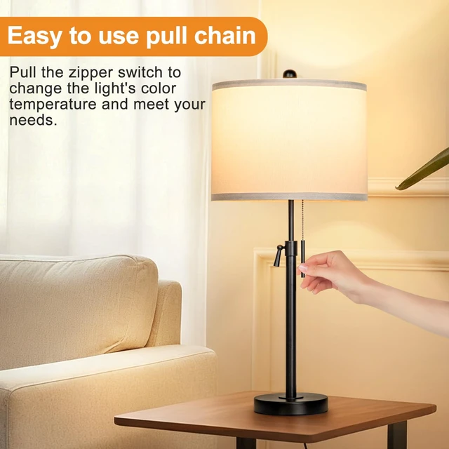 Alt view image 5 of 6 - Table Lamps Set of 2, 22" to 30" Adjustable Nightstand Lamps for Bedroom, Dimmable End Table Lamps for Living Room Console Entry Farmhouse Home Decor, New House Warming Gifts