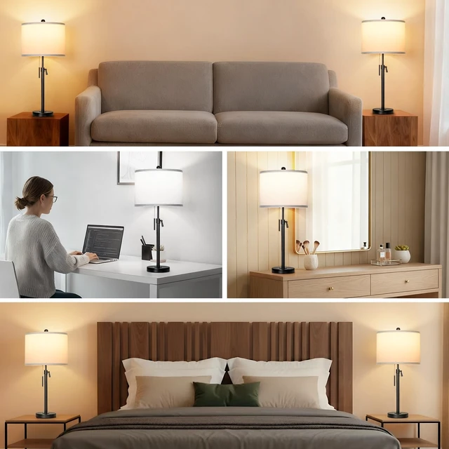 Alt view image 6 of 6 - Table Lamps Set of 2, 22" to 30" Adjustable Nightstand Lamps for Bedroom, Dimmable End Table Lamps for Living Room Console Entry Farmhouse Home Decor, New House Warming Gifts