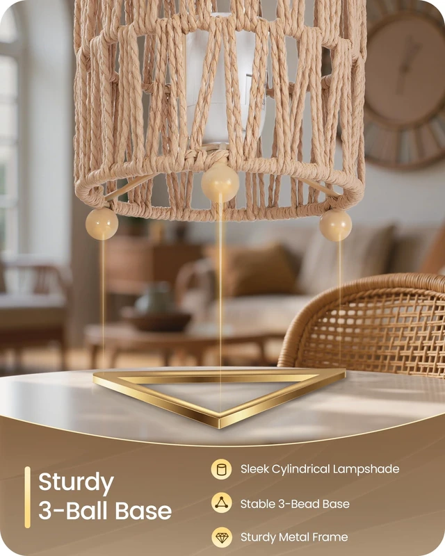 Alt view image 6 of 7 - Boho Table Lamps Set of 2, Rattan-Style Small Bedside Lamps | Handwoven Paper Lampshade, 2400K LED Bulbs Included, Plug-In Nightstand Lamps, E26 Accent Table Lamps for Bedroom, Desk Decor