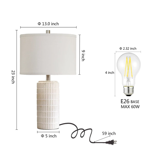 Alt view image 5 of 7 - 23'' Set of 2 Modern Ceramic Table Lamps for Living Room Bedroom | Nightstand Farmhouse Beige White Desk Lamp for Bedside End Table Entryway Home Decor, 2 LED Bulbs Included