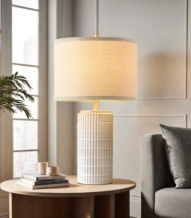 Alt view image 6 of 7 - 23'' Set of 2 Modern Ceramic Table Lamps for Living Room Bedroom | Nightstand Farmhouse Beige White Desk Lamp for Bedside End Table Entryway Home Decor, 2 LED Bulbs Included