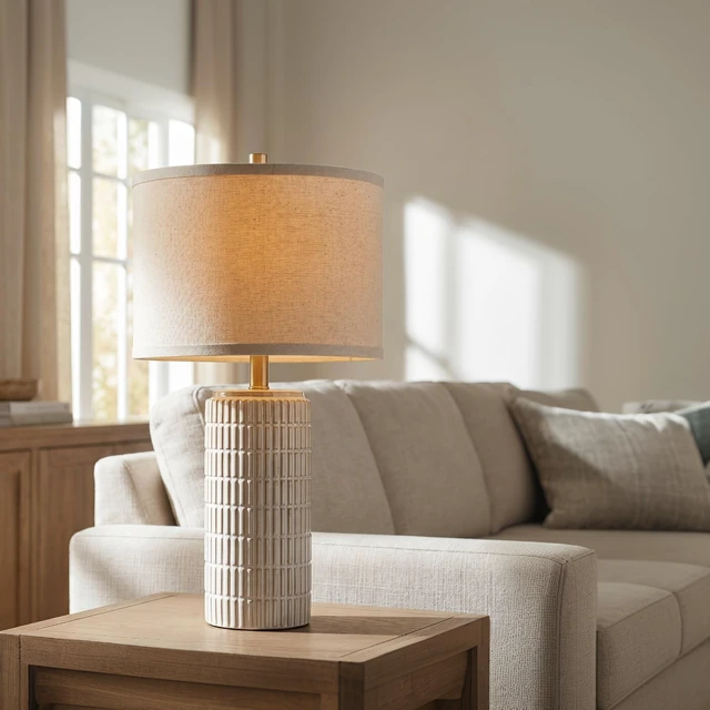 Alt view image 3 of 7 - 23'' Set of 2 Modern Ceramic Table Lamps for Living Room Bedroom | Nightstand Farmhouse Beige White Desk Lamp for Bedside End Table Entryway Home Decor, 2 LED Bulbs Included