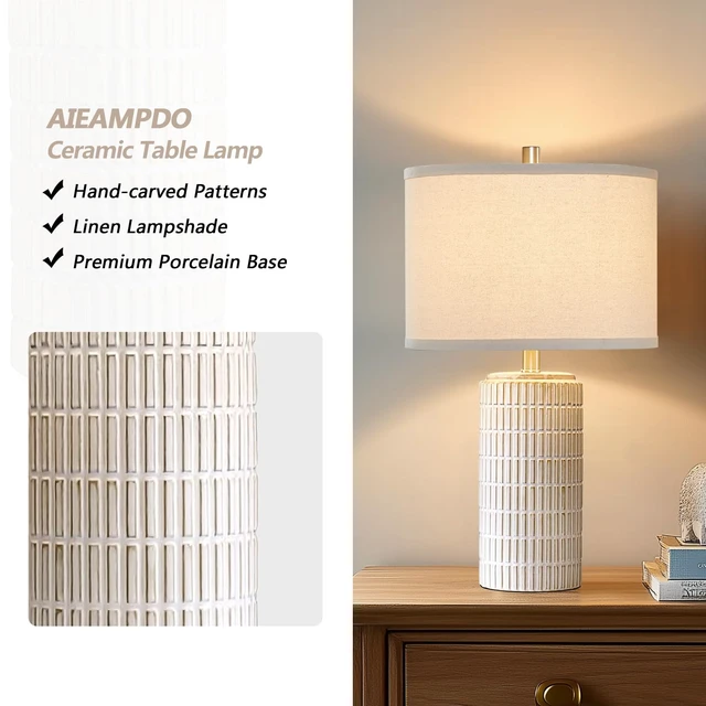 Alt view image 4 of 7 - 23'' Set of 2 Modern Ceramic Table Lamps for Living Room Bedroom | Nightstand Farmhouse Beige White Desk Lamp for Bedside End Table Entryway Home Decor, 2 LED Bulbs Included