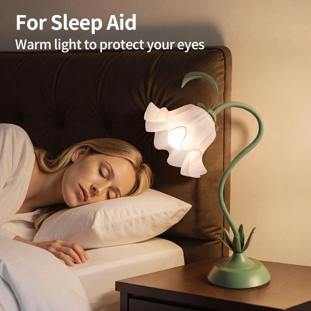 Alt view image 4 of 7 - Flower Table Lamp Cute Lily Desk Lamp Bedside Night Light -Green | 3 Colors Flower Reading Light with E26 Bulb,Adjustable Flexible DIY Floral Lamps for Living Room Office Bedroom Home Decor