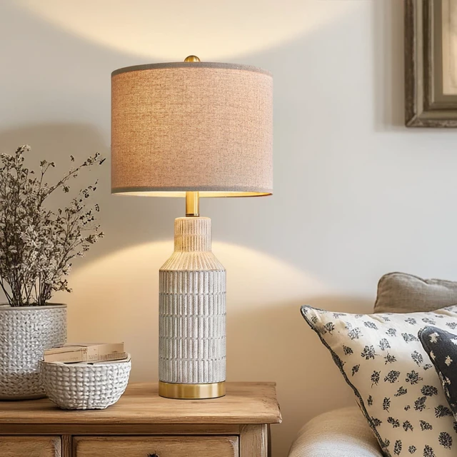 Main image of 25" Modern Ceramic Lamps Single Table Lamp for Living Room Bedroom Farmhouse Nightstand Bedside Lamps