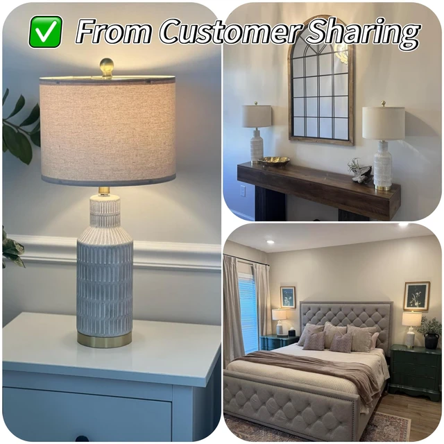 Alt view image 2 of 7 - 25" Modern Ceramic Lamps Single Table Lamp for Living Room Bedroom Farmhouse Nightstand Bedside Lamps