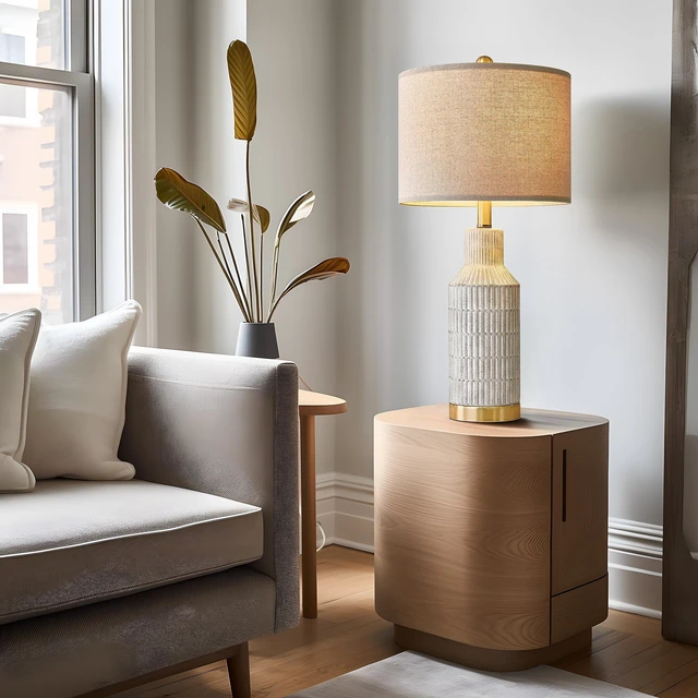 Alt view image 3 of 7 - 25" Modern Ceramic Lamps Single Table Lamp for Living Room Bedroom Farmhouse Nightstand Bedside Lamps