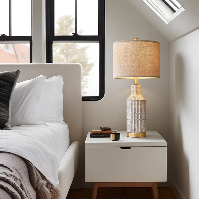 Alt view image 4 of 7 - 25" Modern Ceramic Lamps Single Table Lamp for Living Room Bedroom Farmhouse Nightstand Bedside Lamps