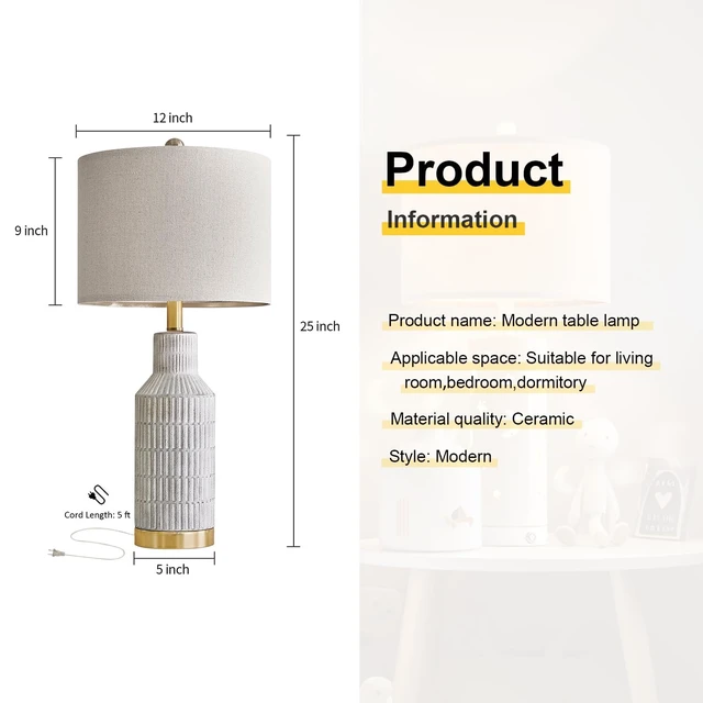 Alt view image 5 of 7 - 25" Modern Ceramic Lamps Single Table Lamp for Living Room Bedroom Farmhouse Nightstand Bedside Lamps