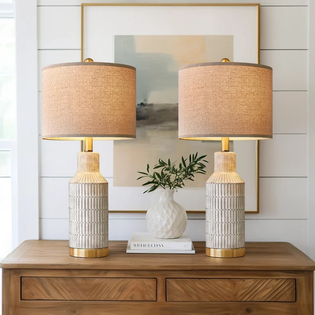 Alt view image 7 of 7 - 25" Modern Ceramic Lamps Single Table Lamp for Living Room Bedroom Farmhouse Nightstand Bedside Lamps
